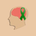 The concept of World Mental Health Day. Green awareness ribbon and brain symbol. Royalty Free Stock Photo